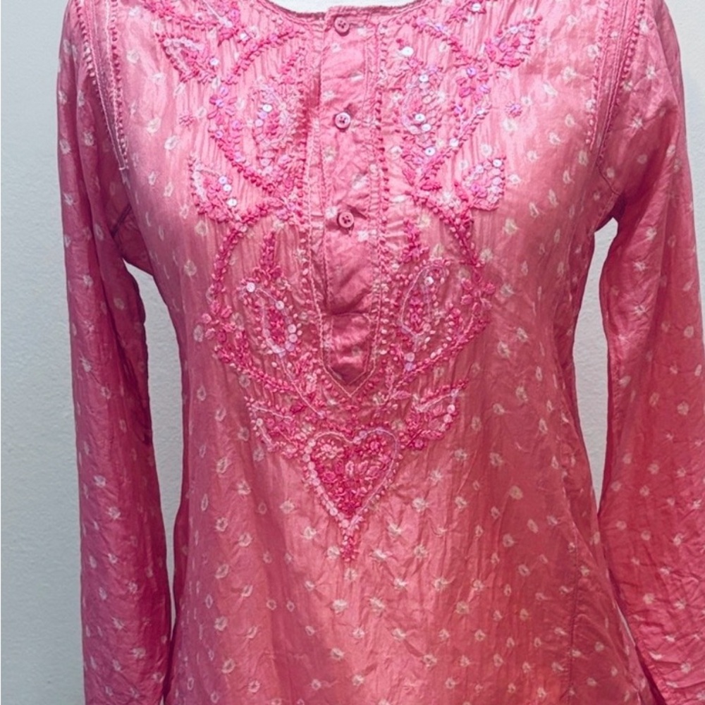 Elegant Pink Silk Embroidered Women's Tunic Kurti with sequins